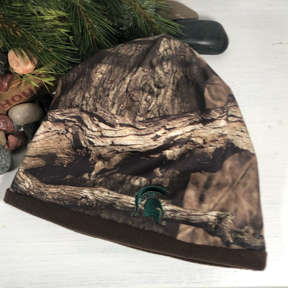MSU Camo Reversible Hat Fleece Beanie MSU Spartan Unisex Brown Camo w/ Spartan